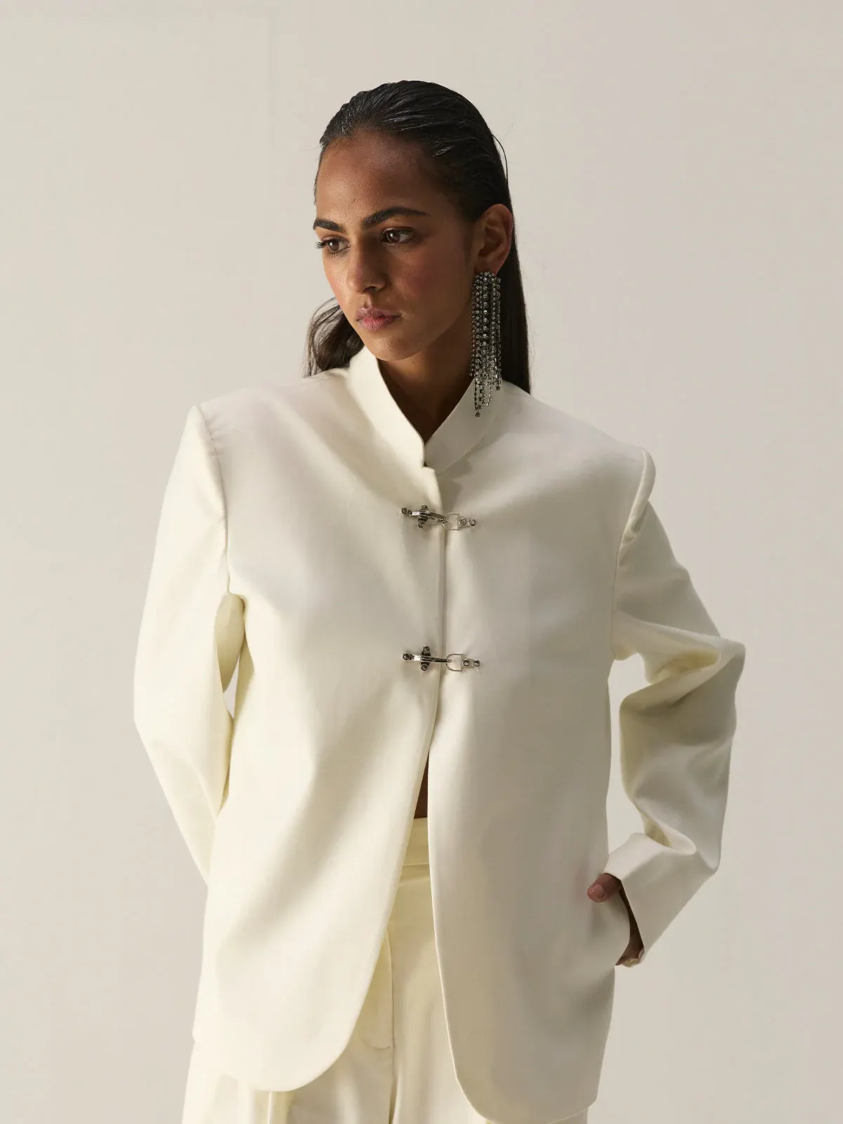 Mandarin Collar Jacket in Whisper White